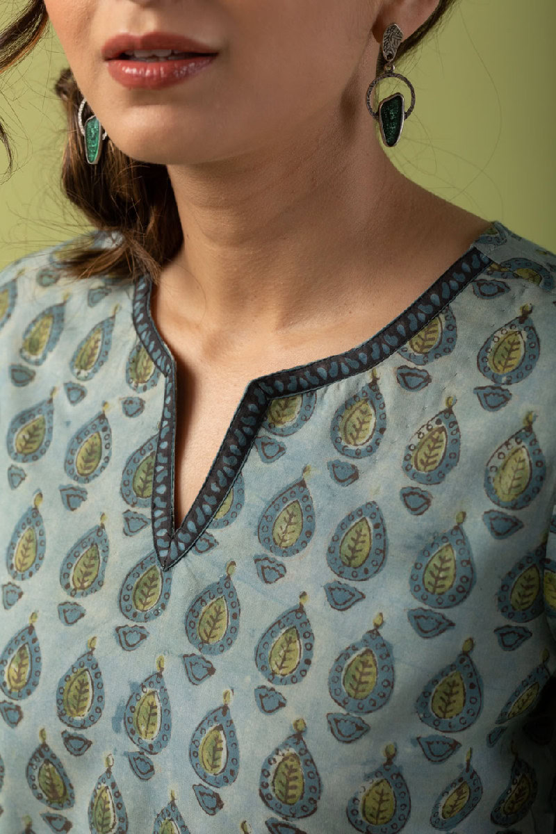 Image for Kusvaa Wkr063 Elly Cotton Handblock Kurta Closeup