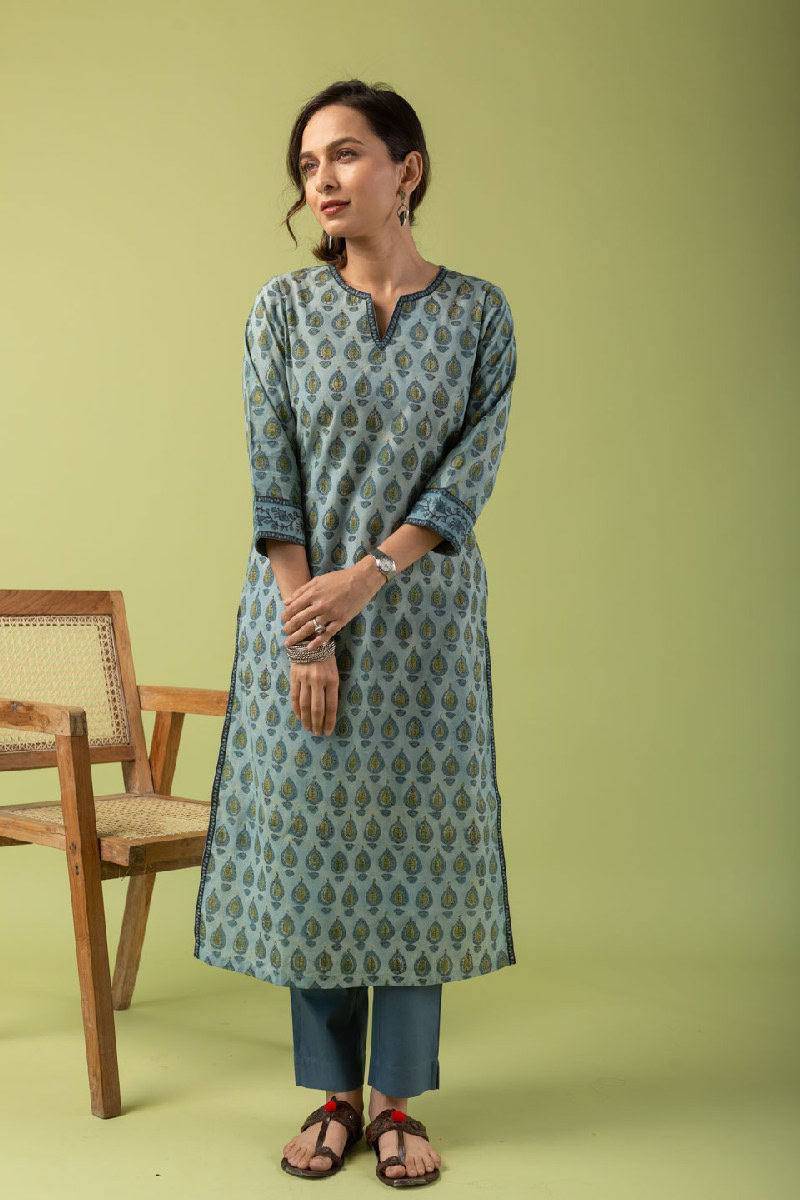 Image for Kusvaa Wkr063 Elly Cotton Handblock Kurta Side