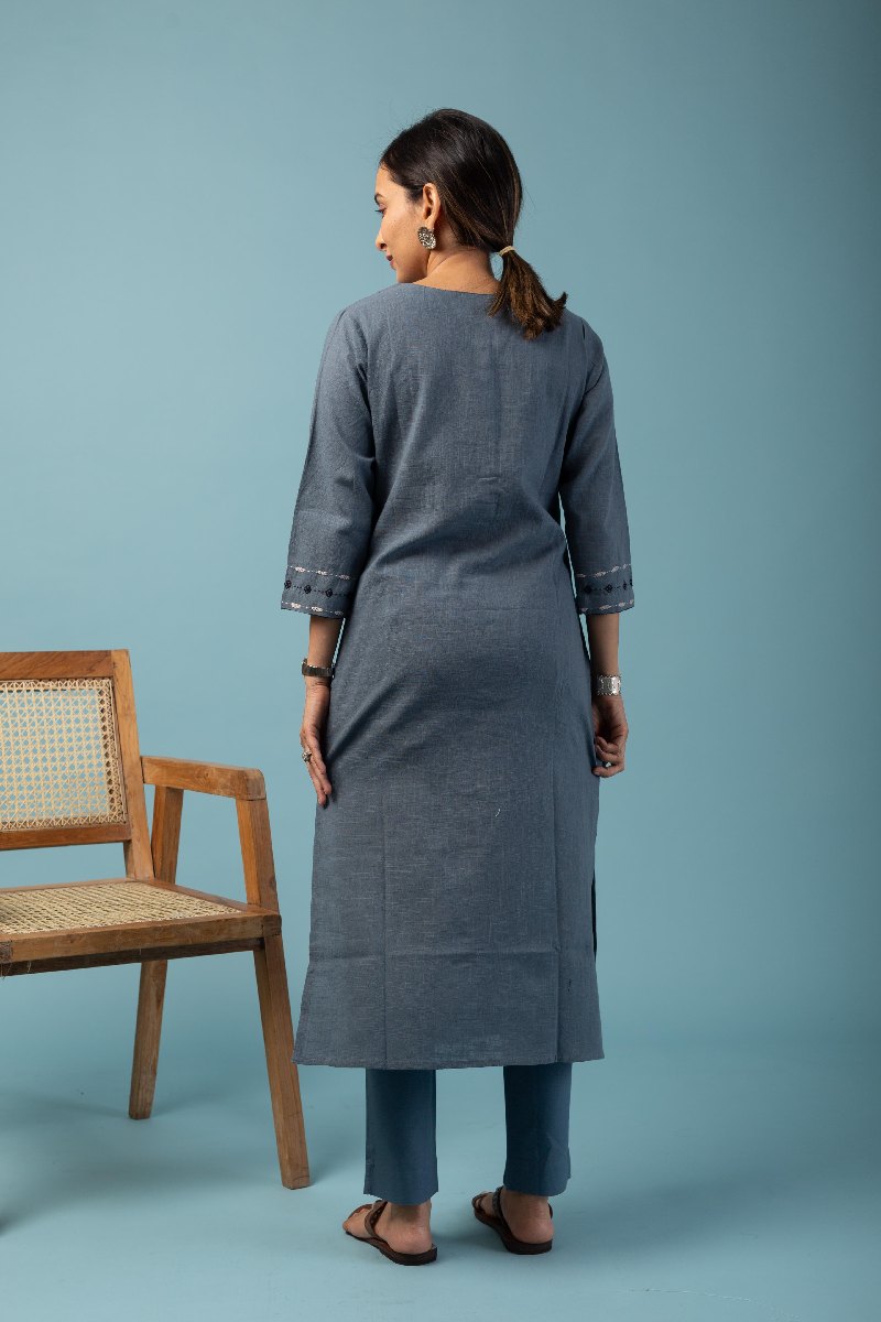 Image for Kusvaa Wkr131 Anvi Cotton Slub Kurta Closeup 2