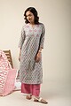 Image for Kusvaa Wkr133 Amara Cotton Handblock Kurta Side