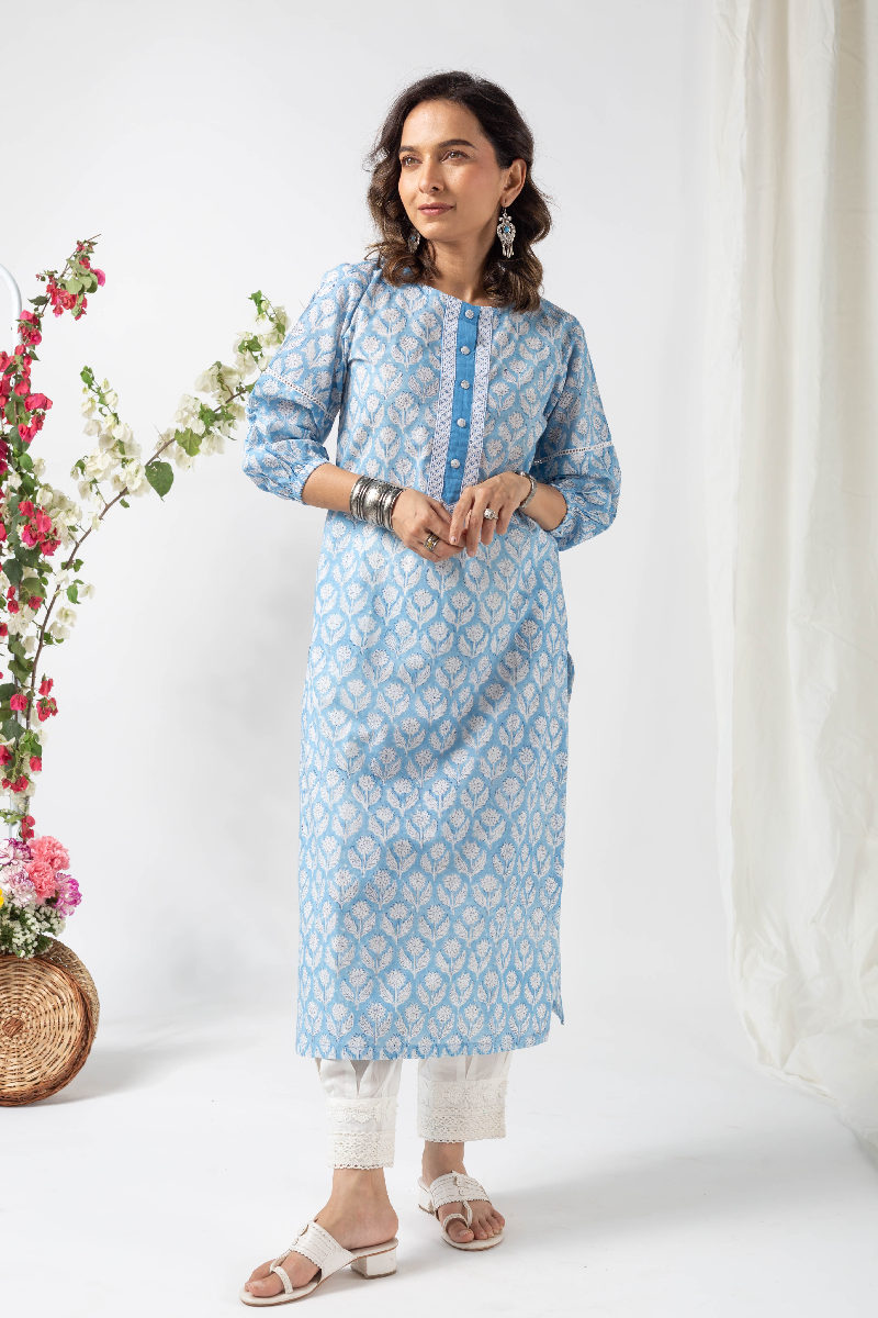 Image for Kusvaa Wkr134 Vani Cotton Handblock Print Kurta Front