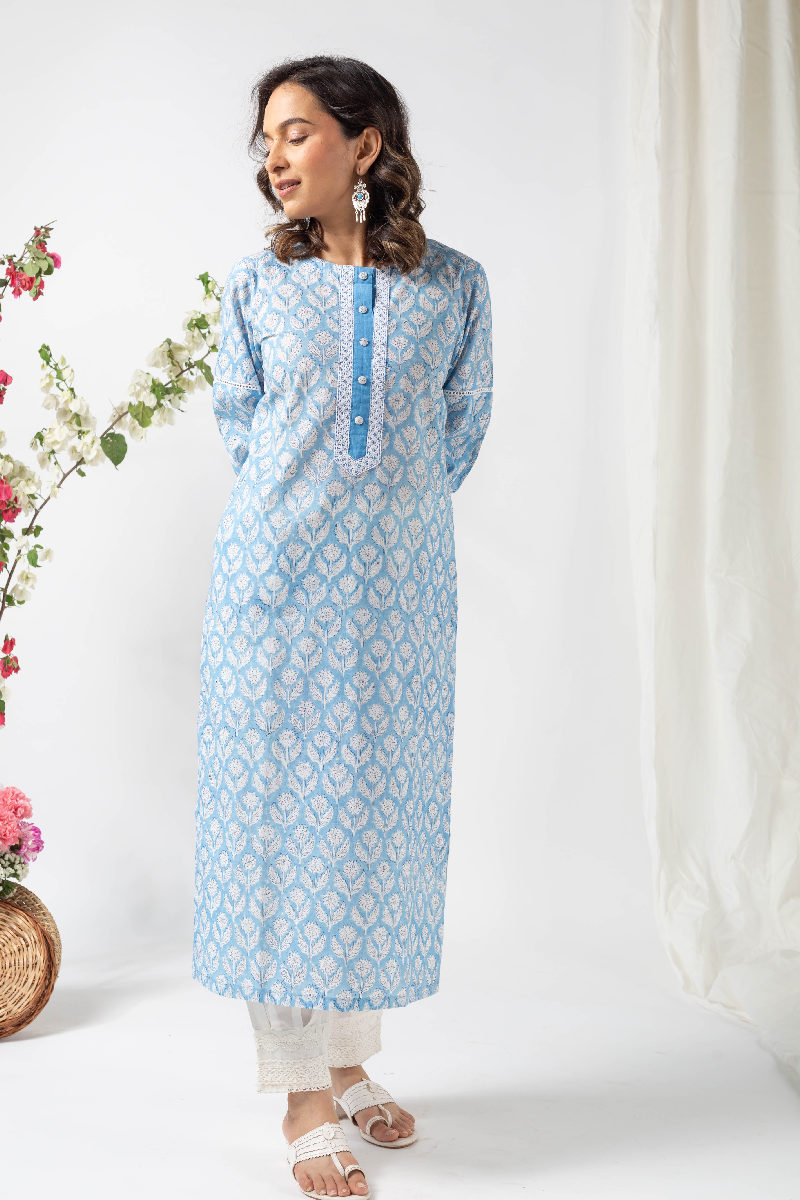 Image for Kusvaa Wkr134 Vani Cotton Handblock Print Kurta Side