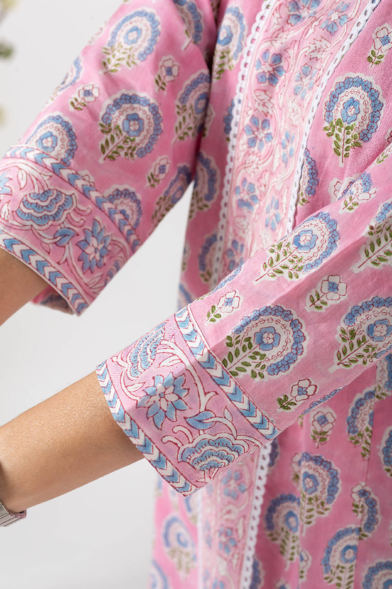 Image for Kusvaa Wkr135 Sanya Cotton Handblock Print Kurta Closeup 2