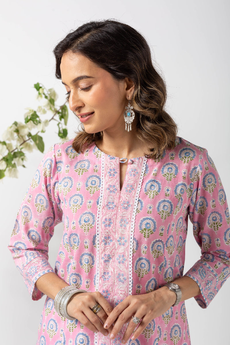 Image for Kusvaa Wkr135 Sanya Cotton Handblock Print Kurta Featured