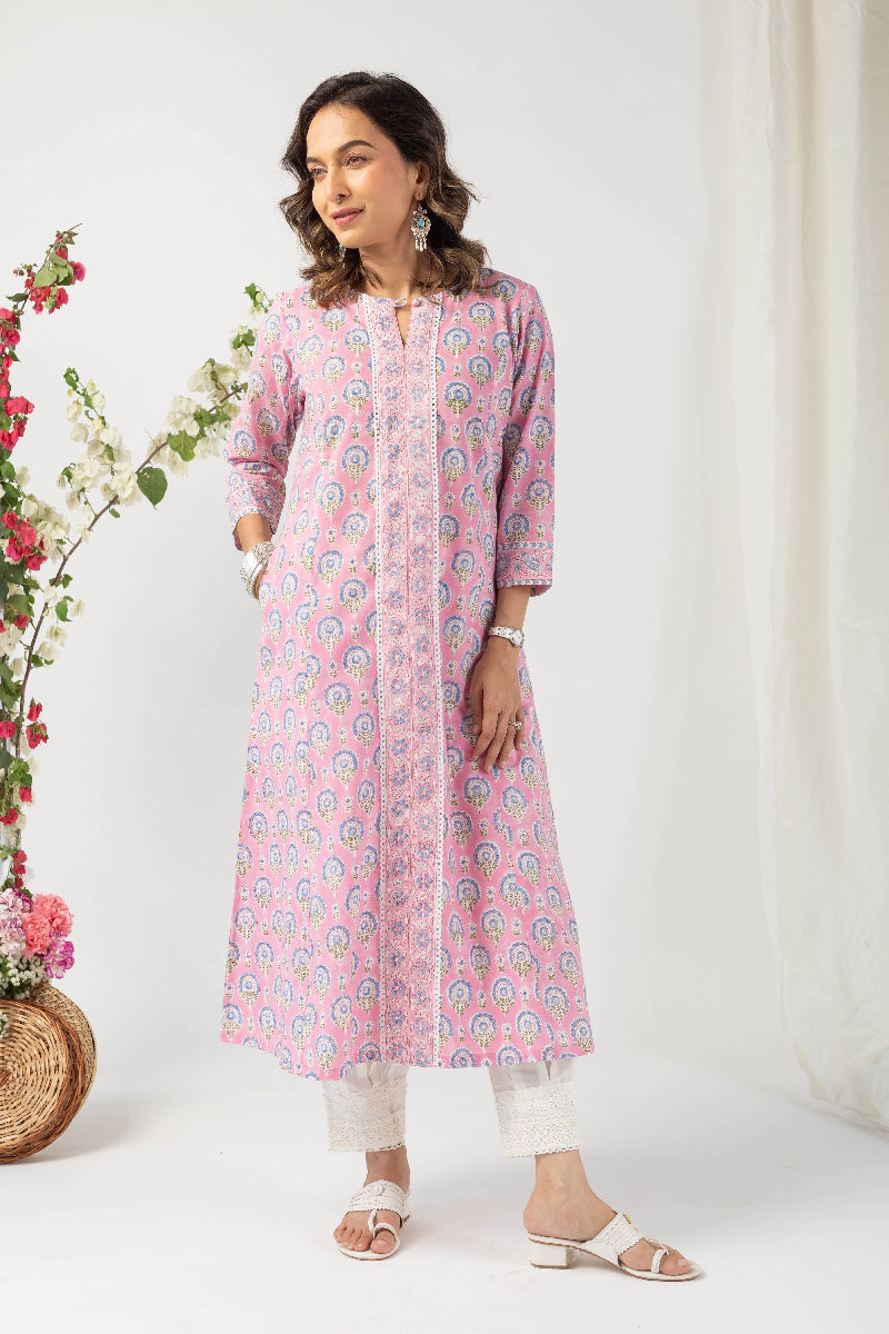 Image for Kusvaa Wkr135 Sanya Cotton Handblock Print Kurta Front