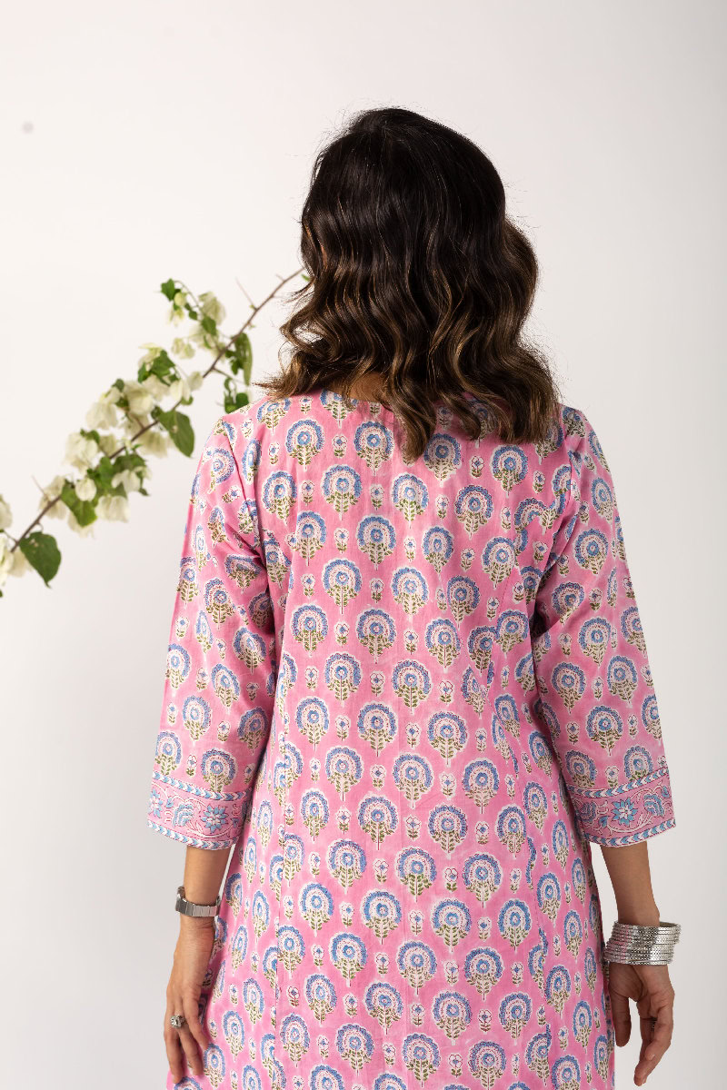 Image for Kusvaa Wkr135 Sanya Cotton Handblock Print Kurta Neck