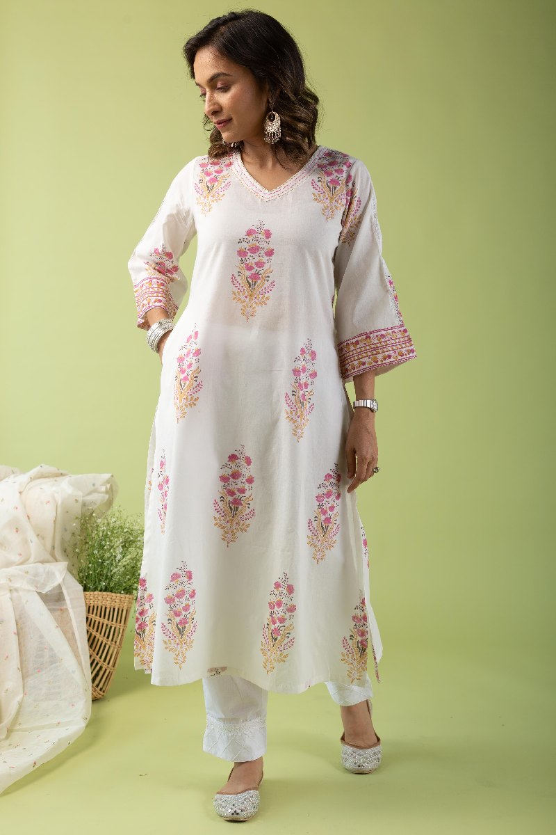 Image for Kusvaa Wkr136 Kaushitha Cotton Handblock Kurta Front