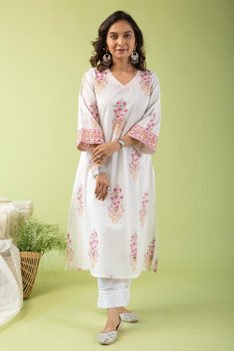 Image for Kusvaa Wkr136 Kaushitha Cotton Handblock Kurta Side