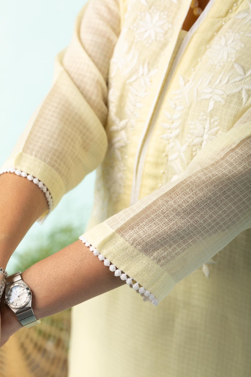 Image for Kusvaa Wkr137 Shagun Kota Doria A Line Kurta Closeup 2