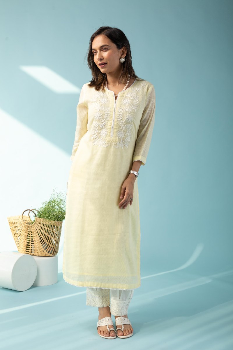 Image for Kusvaa Wkr137 Shagun Kota Doria A Line Kurta Closeup 3