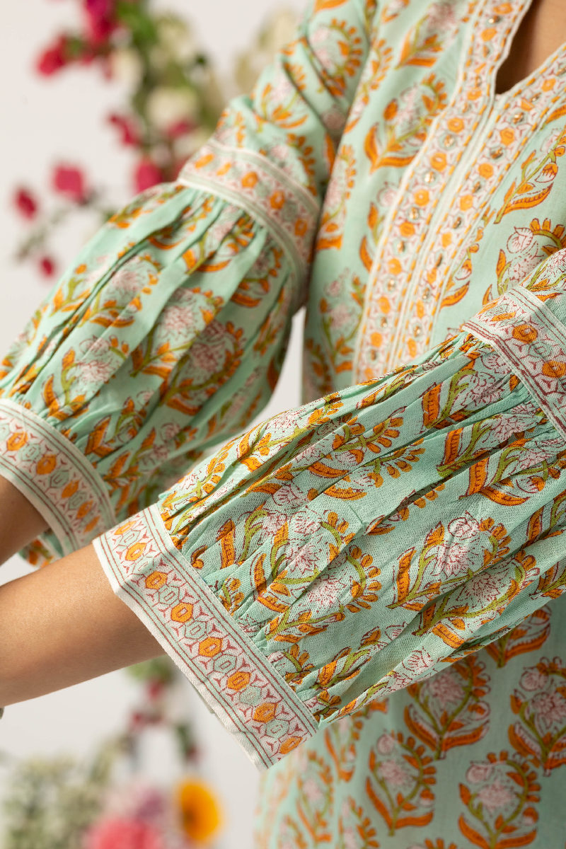 Image for Kusvaa Wkr138 Himani Cotton Handblock Kurta Closeup 2