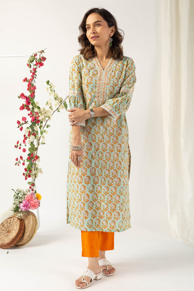 Image for Kusvaa Wkr138 Himani Cotton Handblock Kurta Front
