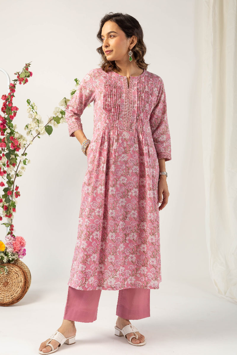 Image for Kusvaa Wkr139 Akruti Cotton Handblock Kurta Side