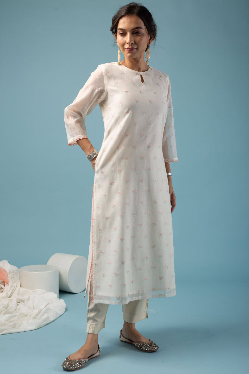 Image for Kusvaa Wkr140 Yamuna Chanderi Straight Kurta Side
