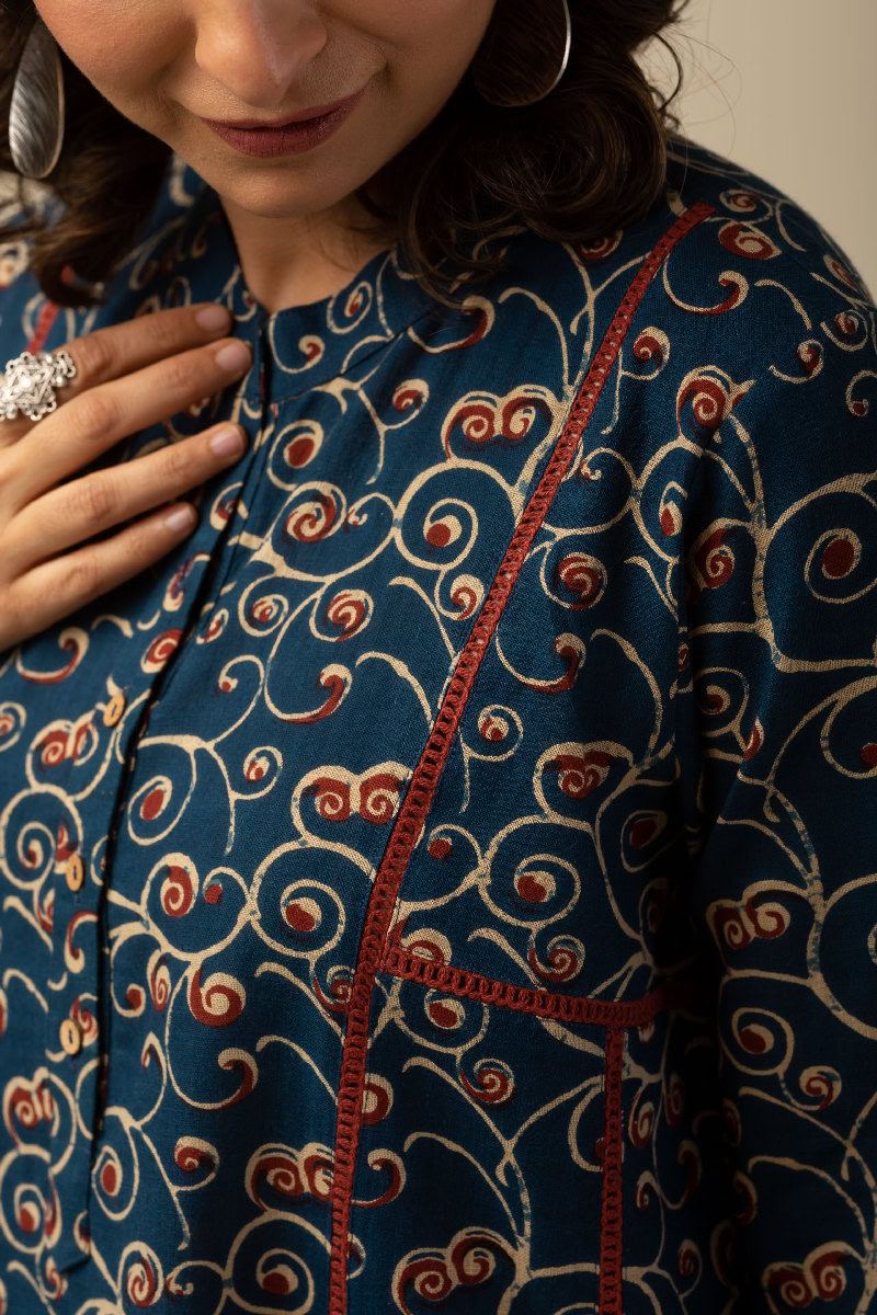 Image for Kusvaa Wkr146 Adhira Cotton A Line Kurta Closeup