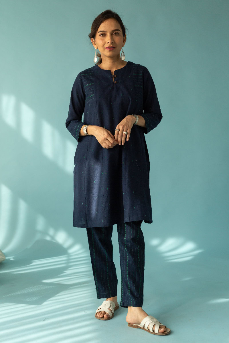 Image for Kusvaa Cood093 Pavitra Handloom Cotton Kurta Pant Set Sleeves