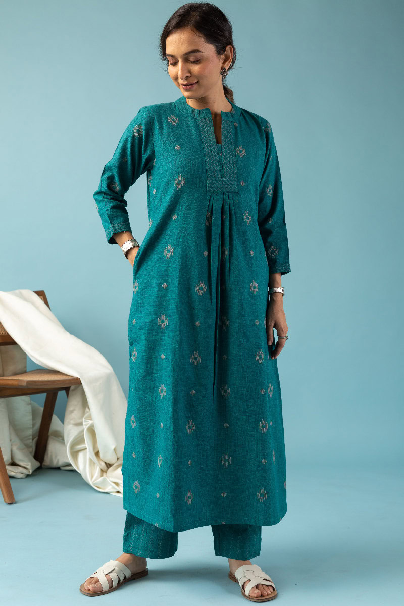 Image for Kusvaa Cood094 Ramya Handloom Cotton Kurta Pant Set Neck
