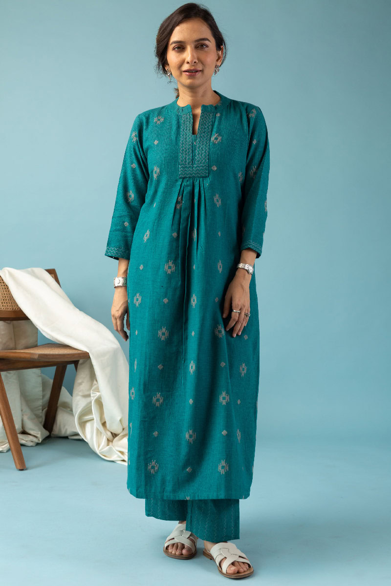 Image for Kusvaa Cood094 Ramya Handloom Cotton Kurta Pant Set Sleeves