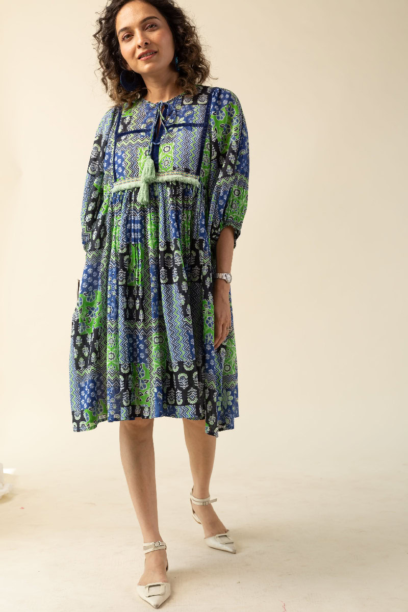 Image for Kusvaa Dr035 Vidya Cotton A Line Dress Neck