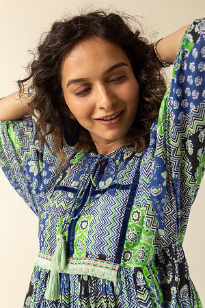 Image for Kusvaa Dr035 Vidya Cotton A Line Dress Sitting