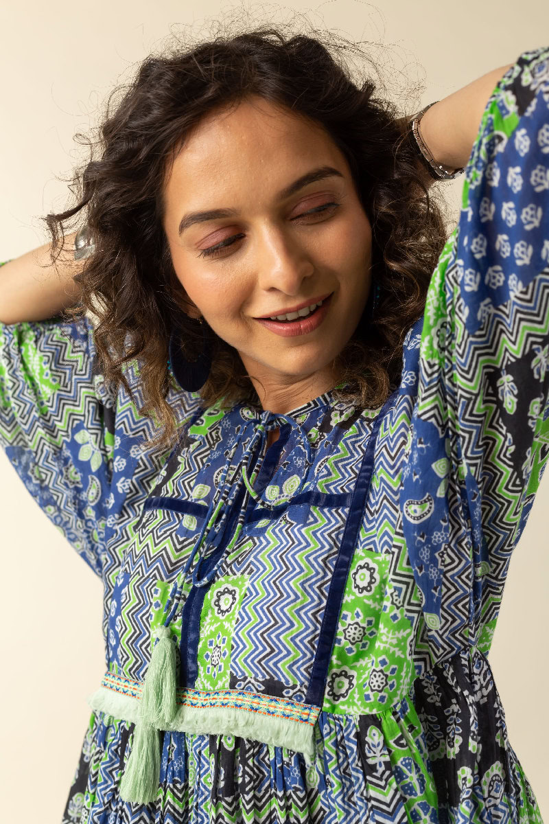 Image for Kusvaa Dr035 Vidya Cotton A Line Dress Sitting
