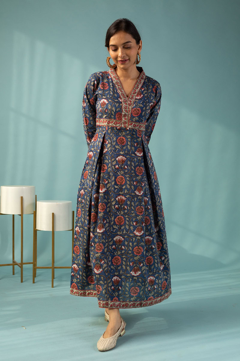 Image for Kusvaa Dr039 Prajkta Handblock Cotton A Line Dress Front