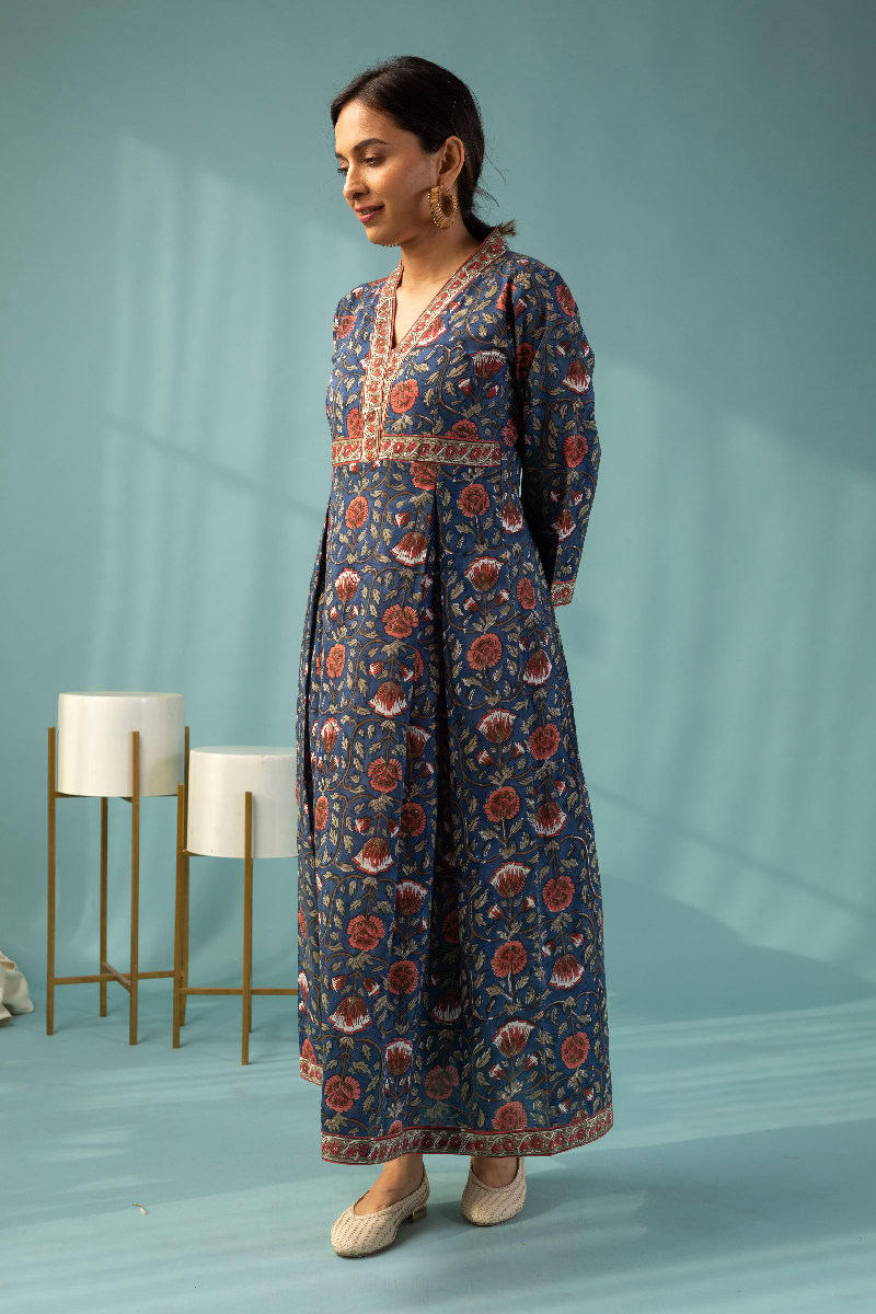 Image for Kusvaa Dr039 Prajkta Handblock Cotton A Line Dress Side