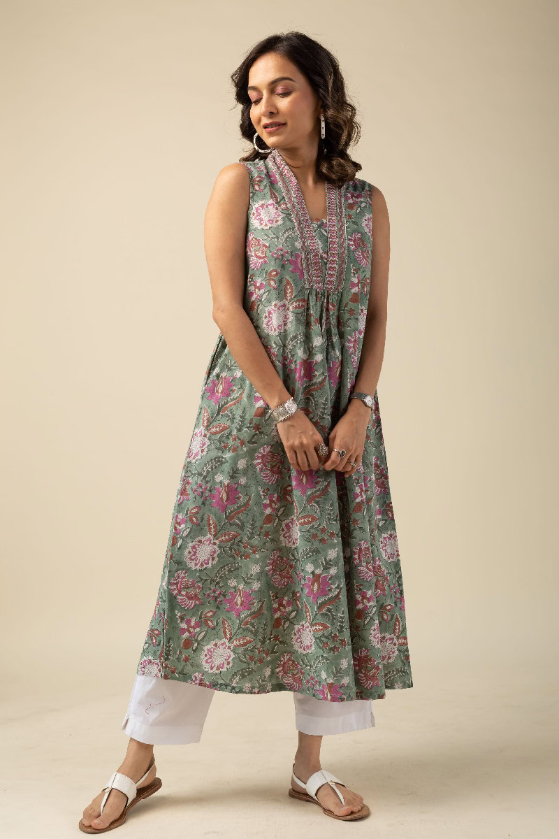 Image for Kusvaa Dr041 Jesika Handblock Cotton Tunic Sleeves