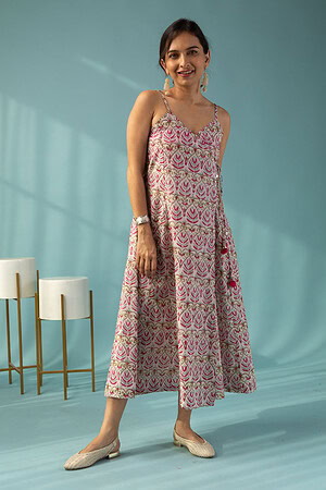 Image for Kusvaa Dr042 Kanishka Handblock Cotton Dress Side