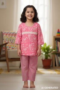 Image for Kusvaa Grw074 Tanvi Cotton Girls Kurta Pant Set Model