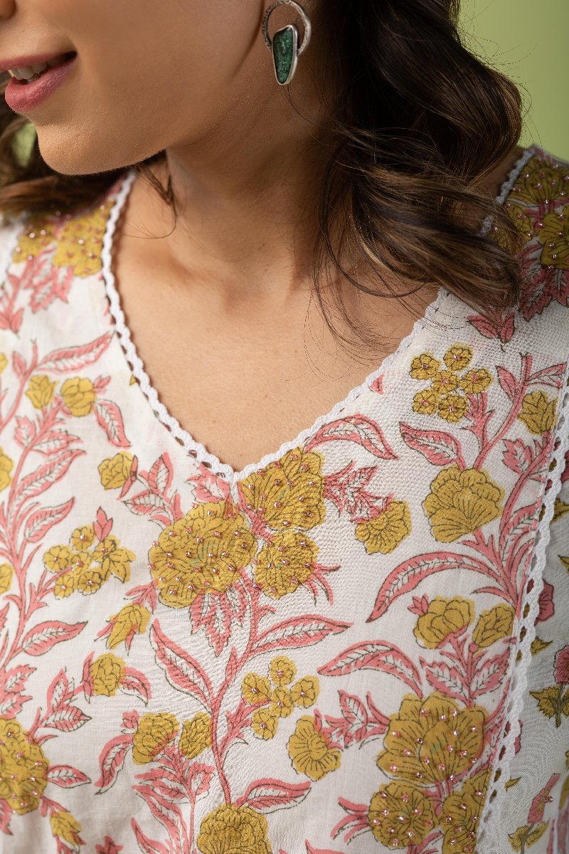 Image for Kusvaa Wkr148 Kartika Cotton Blockprint Kurta Closeup