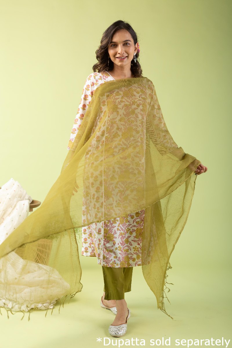 Image for Kusvaa Wkr148 Kartika Cotton Blockprint Kurta Sitting