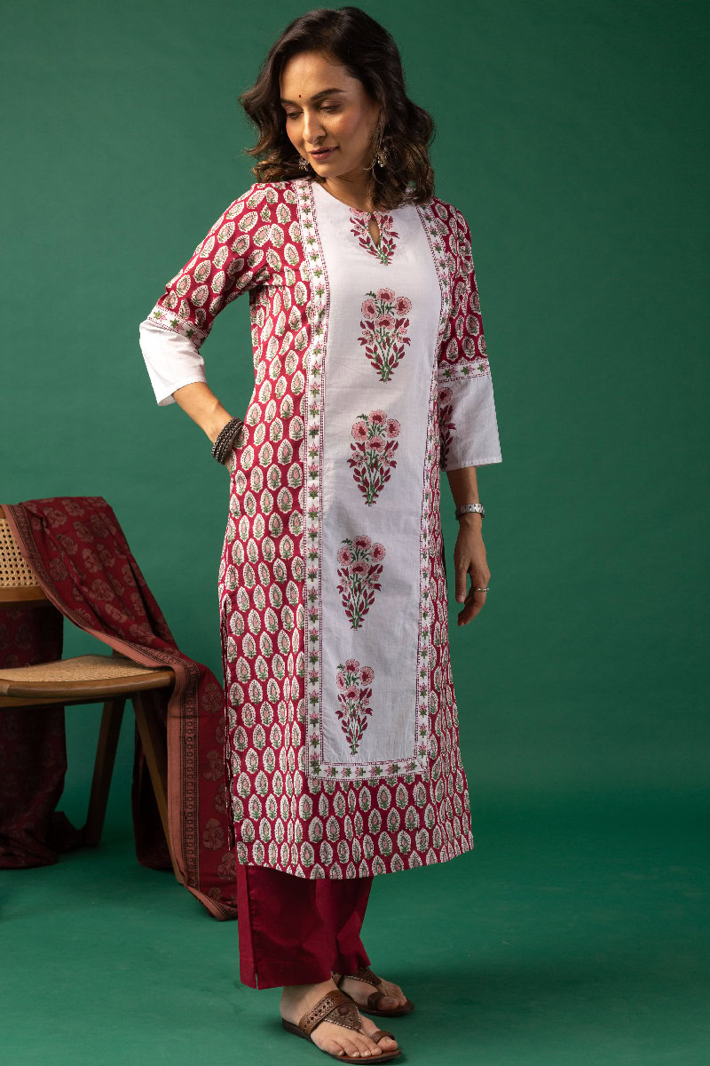 Image for Kusvaa Wkr152 Bhagya Handblock Cotton Kurta Side