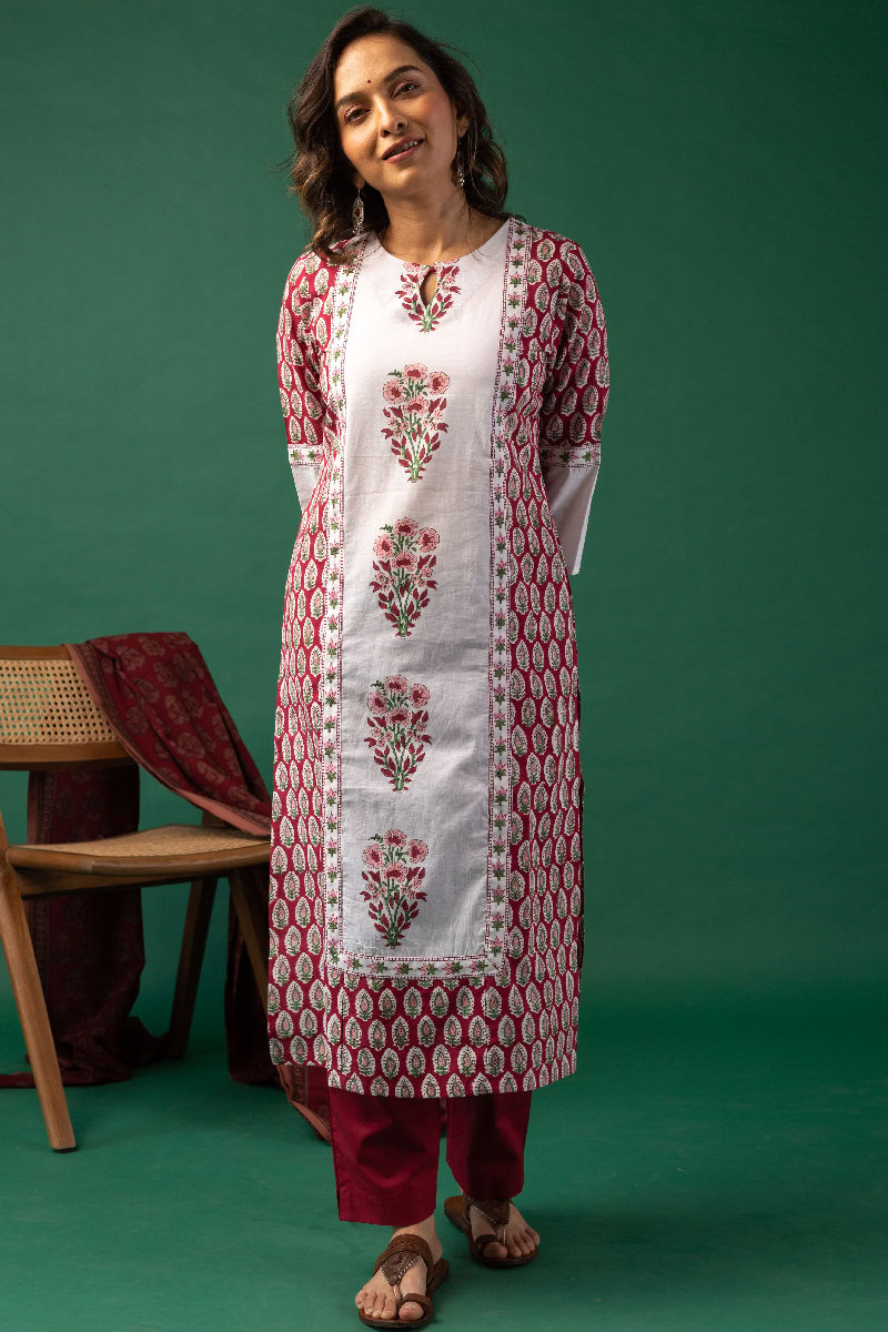 Image for Kusvaa Wkr152 Bhagya Handblock Cotton Kurta Sleeves