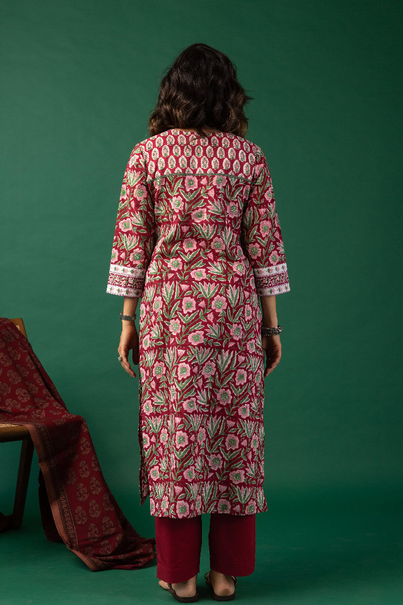 Image for Kusvaa Wkr153 Baishali Handblock Cotton Kurta Back