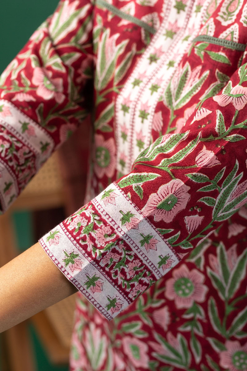 Image for Kusvaa Wkr153 Baishali Handblock Cotton Kurta Closeup 2