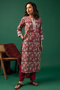 Image for Kusvaa Wkr153 Baishali Handblock Cotton Kurta Side