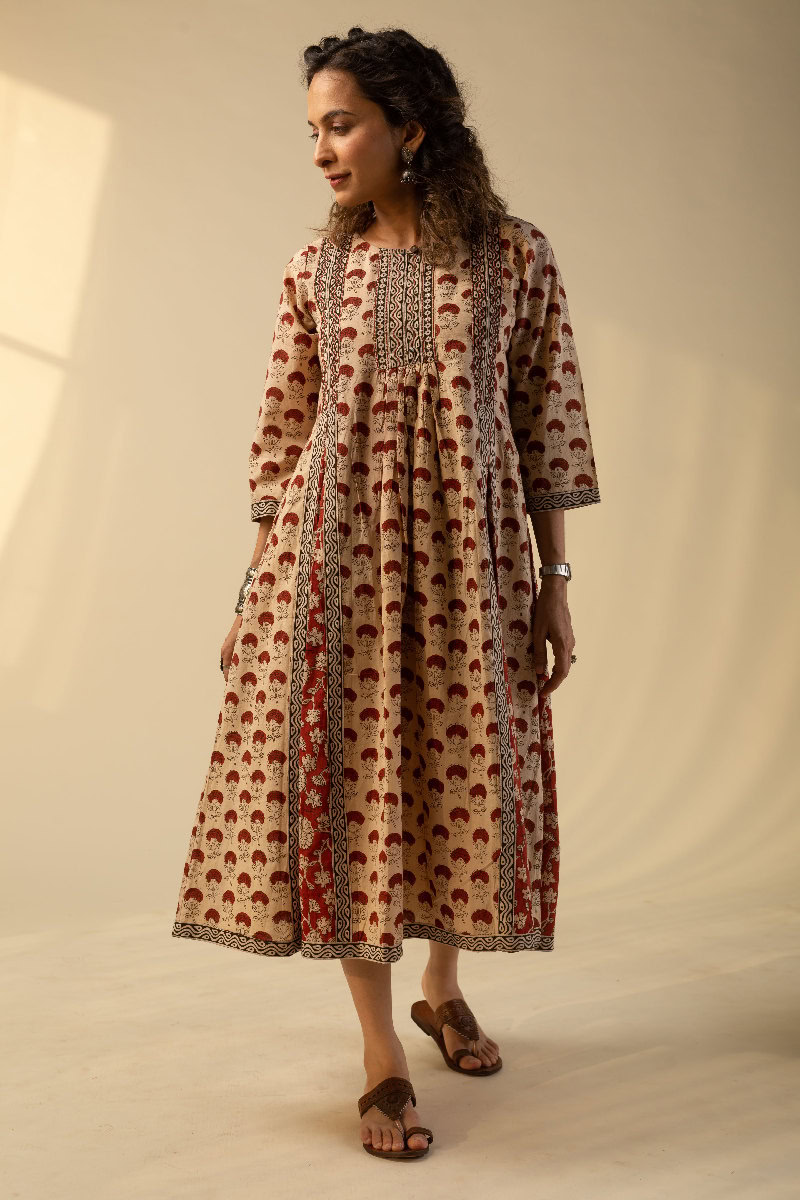 Image for Kusvaa Wkr154 Bina Handblock Cotton Kurta Sleeves
