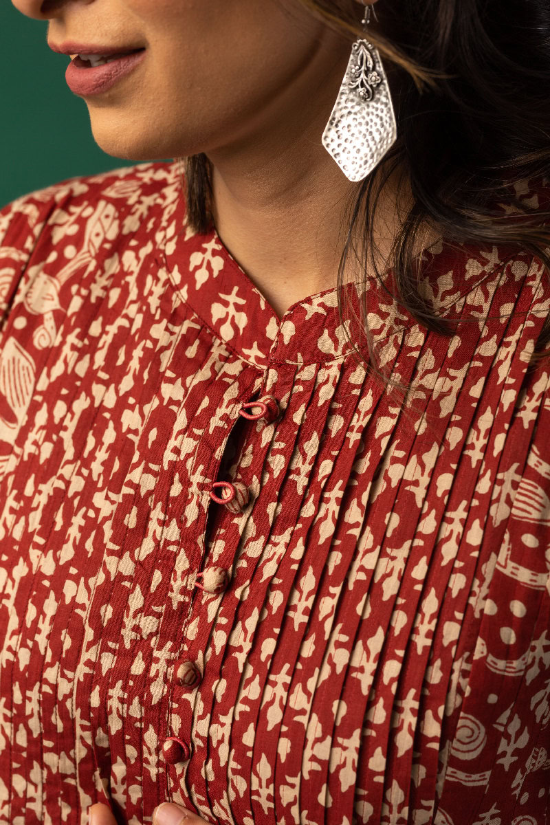 Image for Kusvaa Wkr155 Deeksha Handblock Cotton Kurta Closeup 2