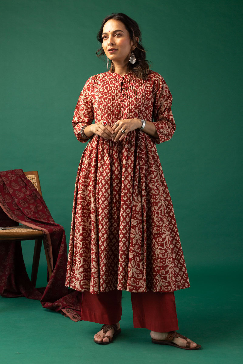 Image for Kusvaa Wkr155 Deeksha Handblock Cotton Kurta Pocket