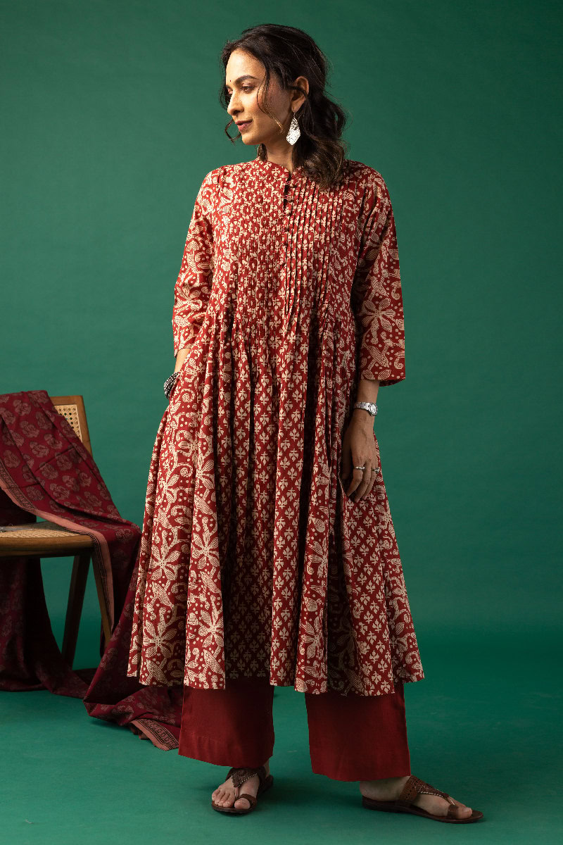 Image for Kusvaa Wkr155 Deeksha Handblock Cotton Kurta Side