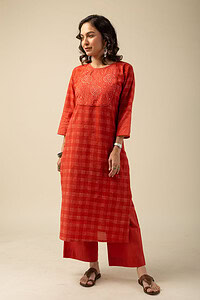 Image for Kusvaa Wkr156 Beera Cotton Straight Fit Kurta Sleeves