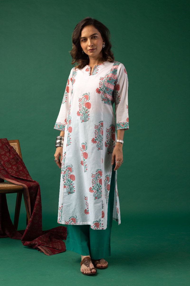 Image for Kusvaa Wkr158 Darshana Handblock Cotton Kurta Neck