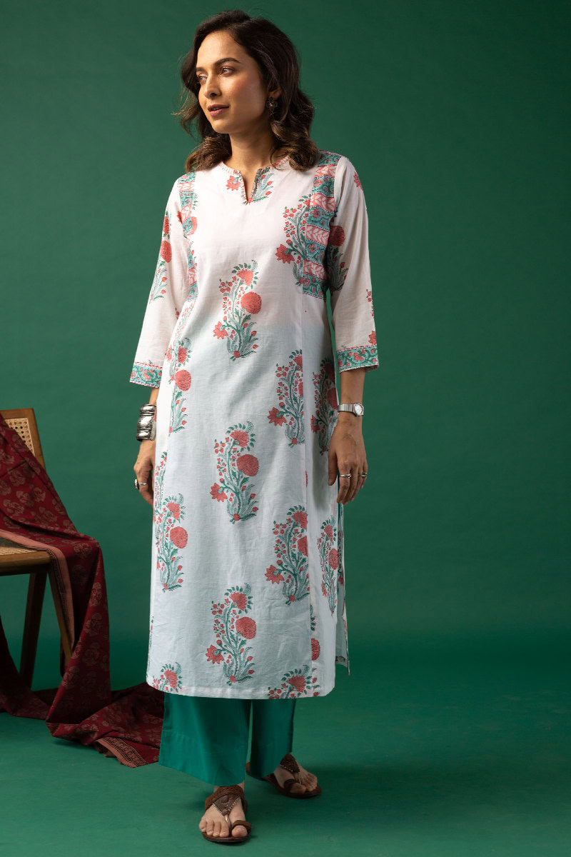 Image for Kusvaa Wkr158 Darshana Handblock Cotton Kurta Sleeves