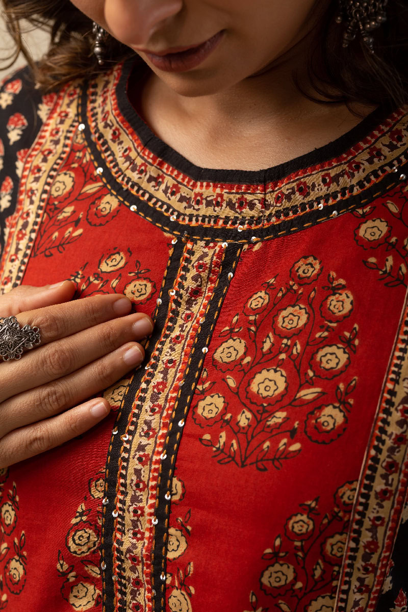 Image for Kusvaa Wkr161 Yuvika Cotton A Line Kurta Closeup