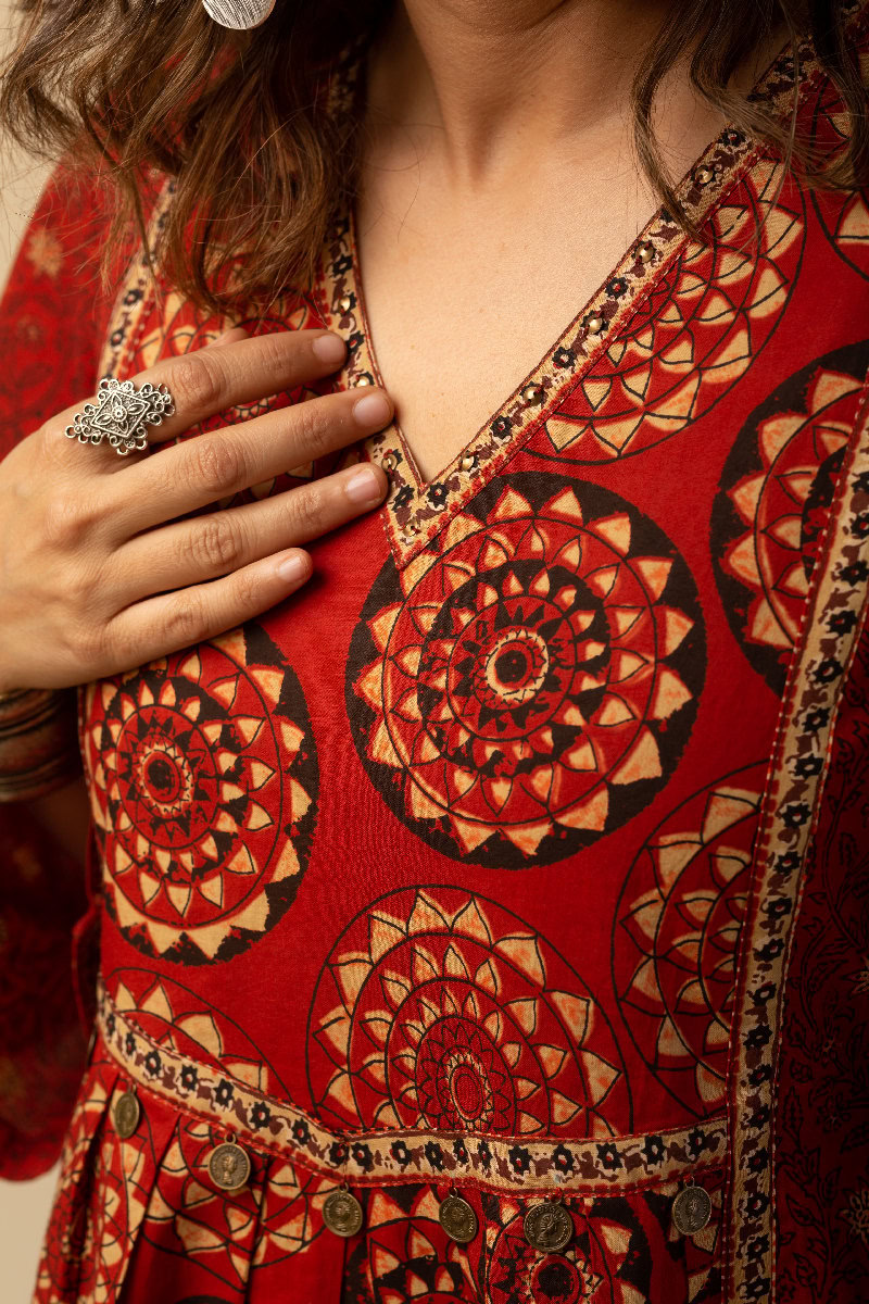 Image for Kusvaa Wkr163 Jeena Cotton A Line Kurta Pocket