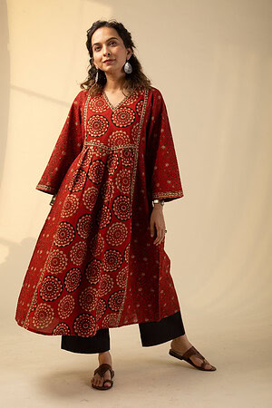 Image for Kusvaa Wkr163 Jeena Cotton A Line Kurta Sleeves