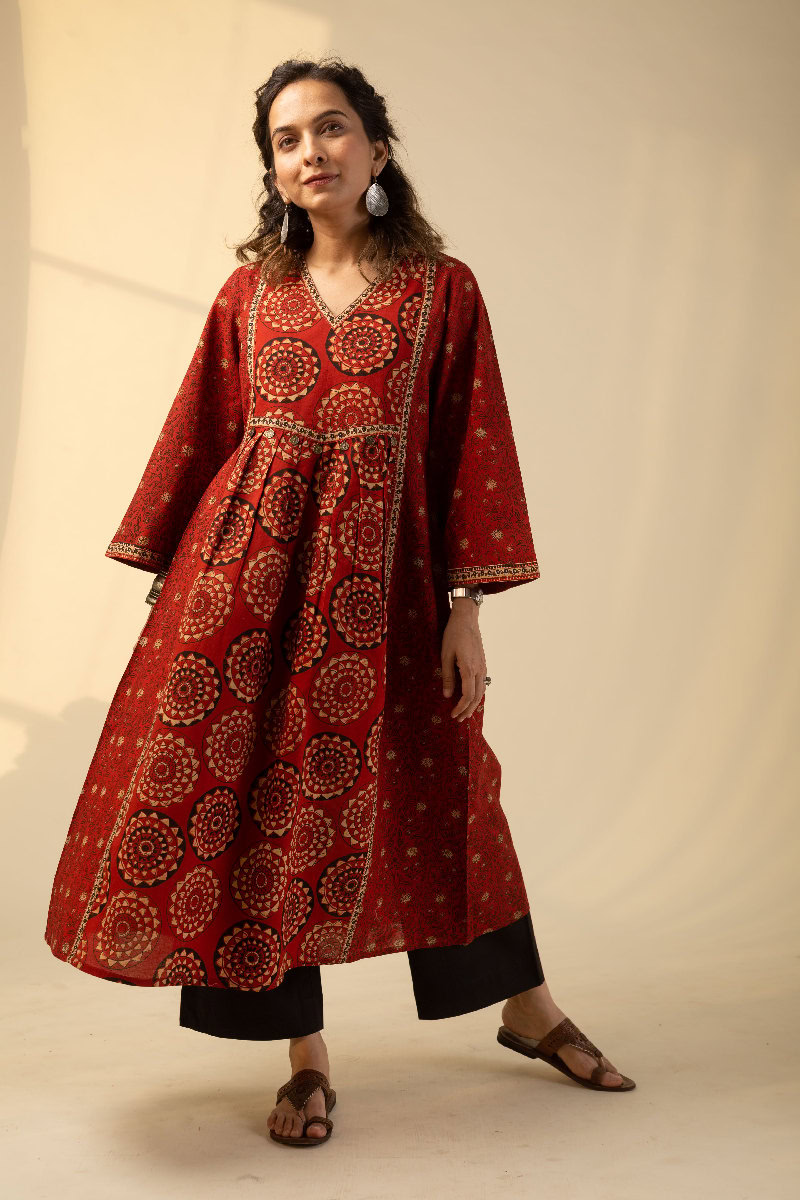 Image for Kusvaa Wkr163 Jeena Cotton A Line Kurta Sleeves