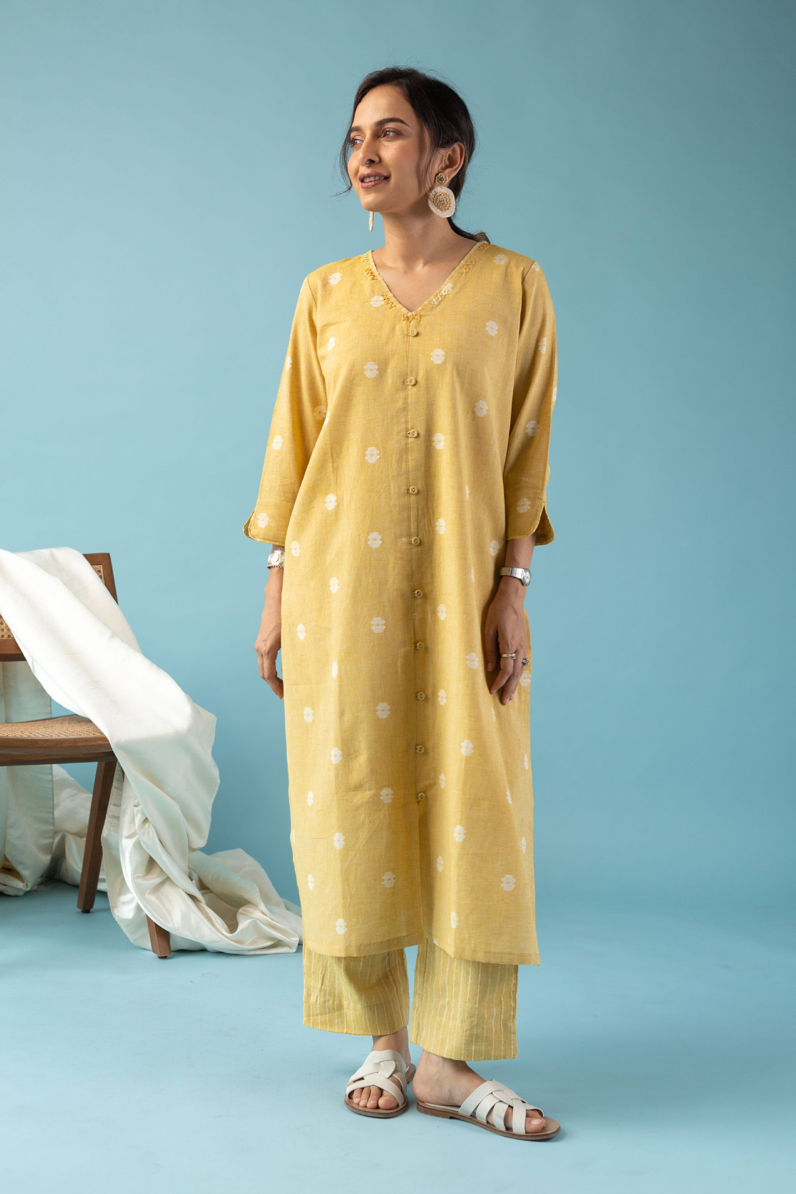 Image for Kusvaa Cood096 Amani Handloom Cotton Kurta Pant Set Sitting