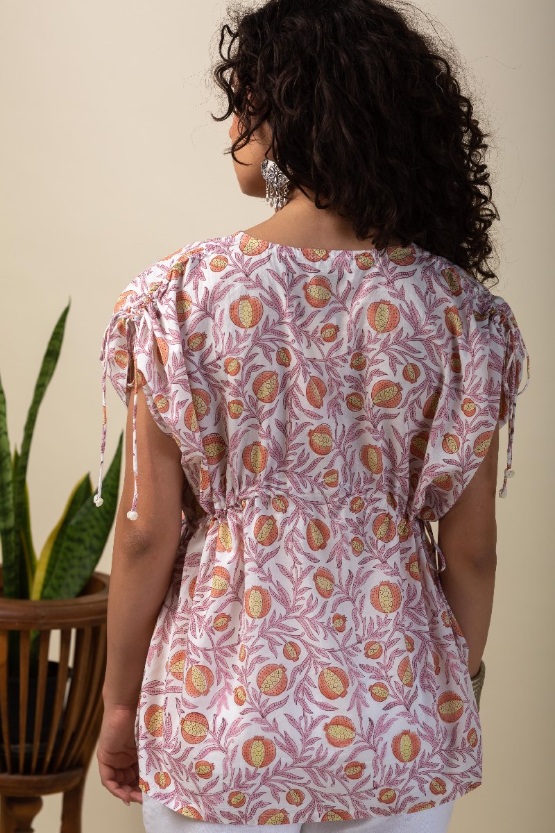 Image for Kusvaa Shkaf002 Anvika Handblock Cotton Kaftan Closeup